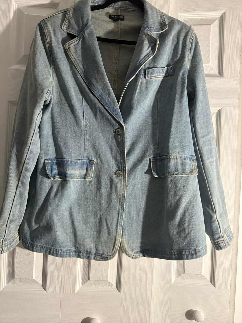 PrettyLittleThing Light Blue Denim Blazer Jacket